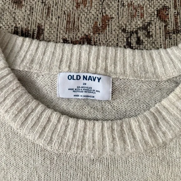 Old Navy Aztec Knit Sweater 2X Plus Size Neutral Geo Pattern Cozy 2X - Picture 6 of 9